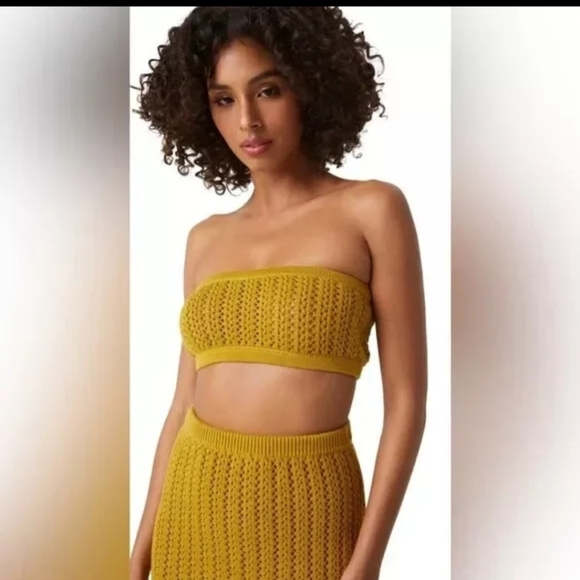 Misa Mustard Yellow Crochet Top NWT - Picture 2 of 5